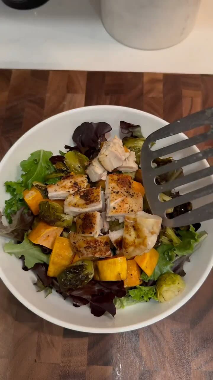 GF/DF Roasted Chicken and Veggie Sheet Pan Salad with Homemade Date Balsamic Dressing recipe