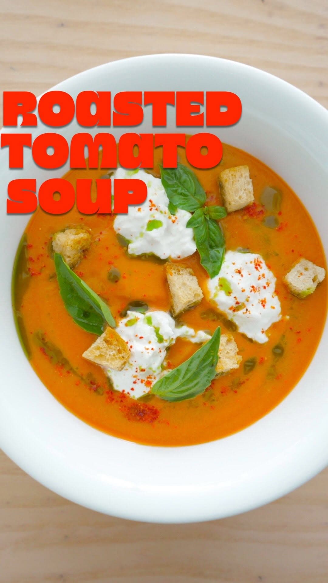 Roasted Tomato Soup with Green Herb Oil and Burrata recipe