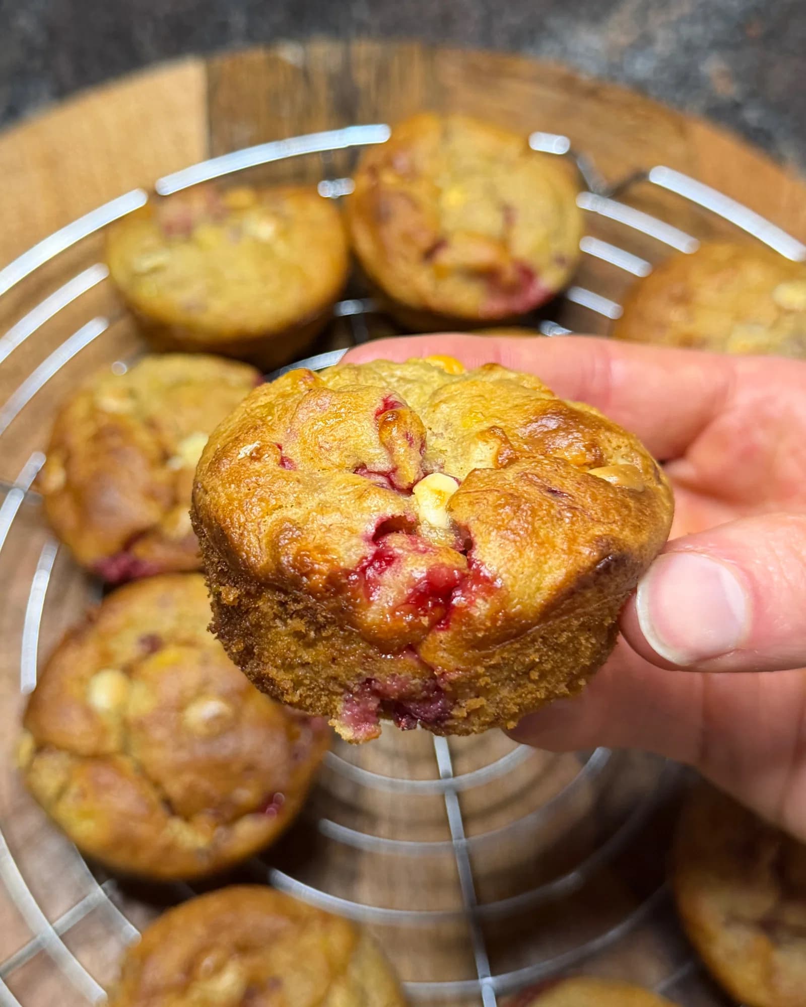 Healthy Raspberry White Choc Banana Muffins recipe