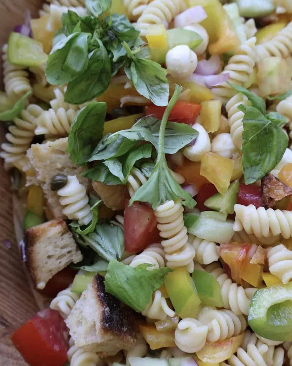 Panzanella Pasta Salad with Heirloom Tomatoes & Basil recipe