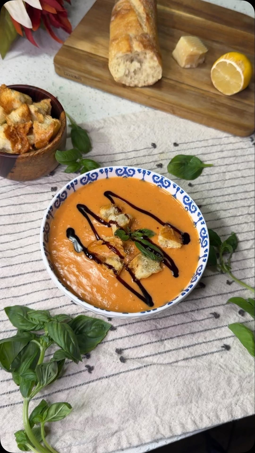 Roasted Tomato Soup with Cheese Croutons recipe
