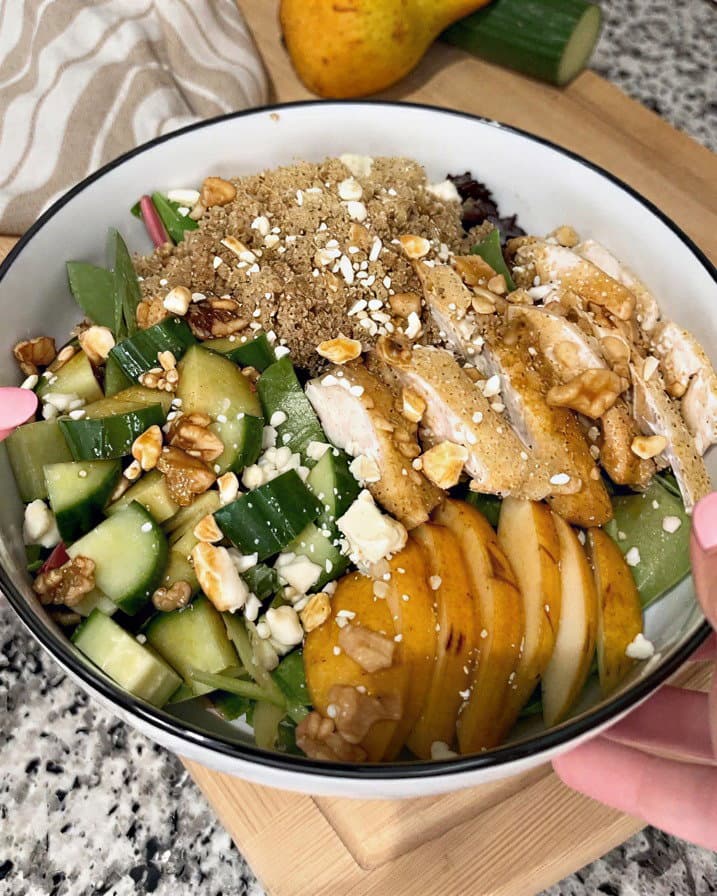 Pear Salad with Breaded Chicken & Walnuts recipe
