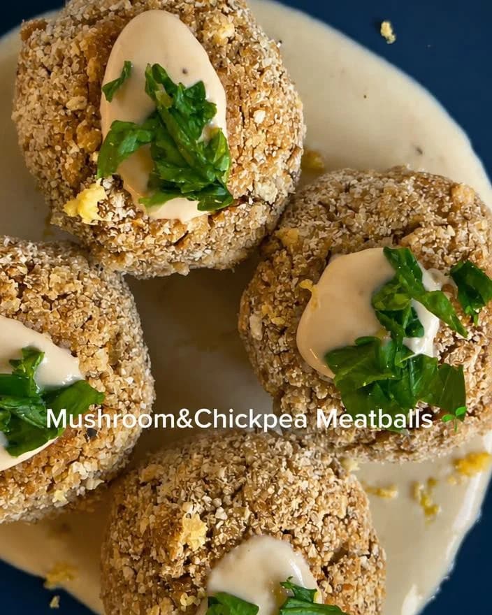 Umami Chickpea Mushroom Meatballs with Miso Dipping Sauce recipe