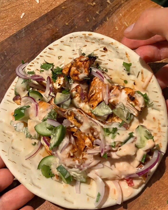 Peri-Peri Chicken Pita with Grilled Halloumi and Sweet Chilli Mayo recipe