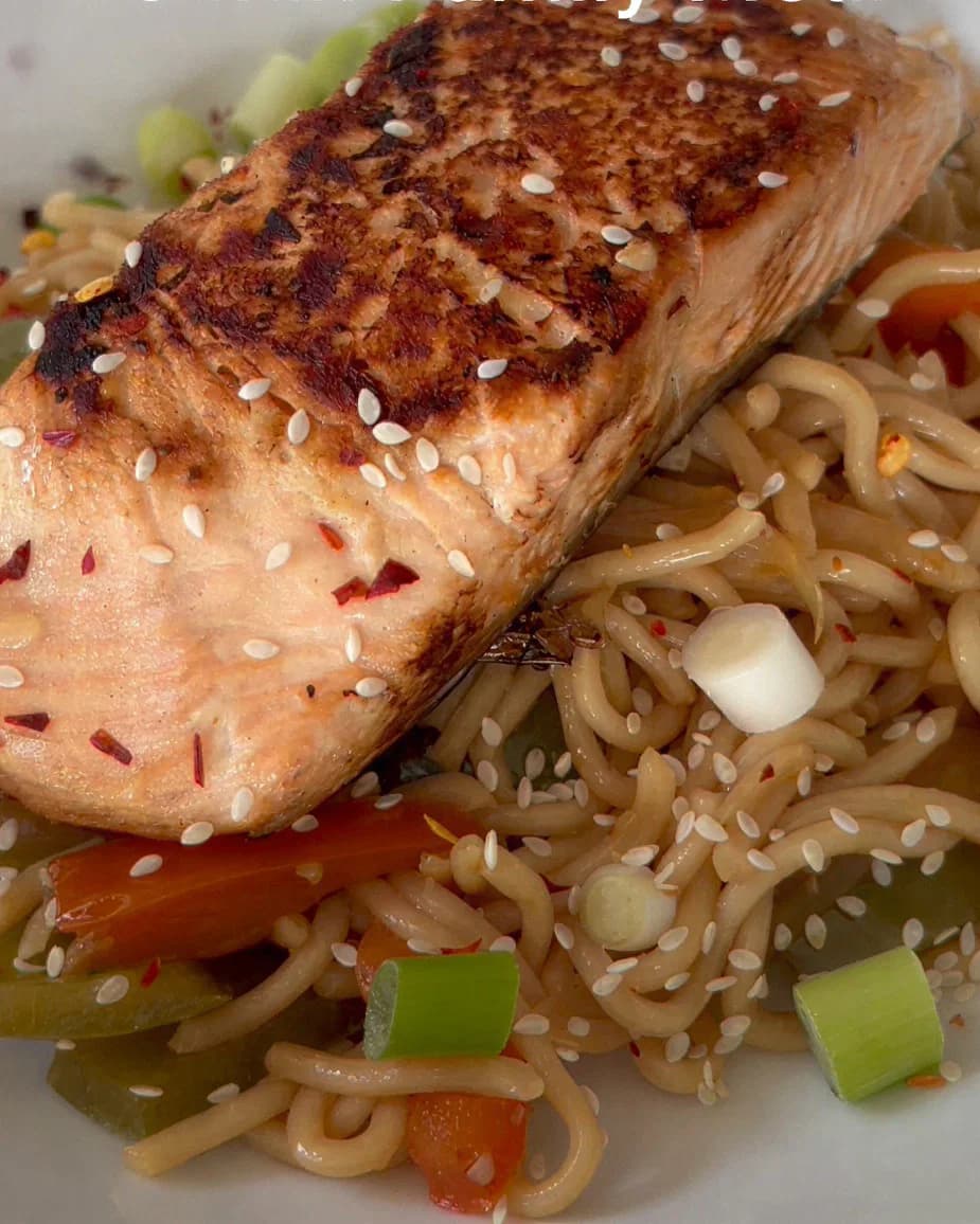 Quick & Easy Sticky Salmon Noodles recipe
