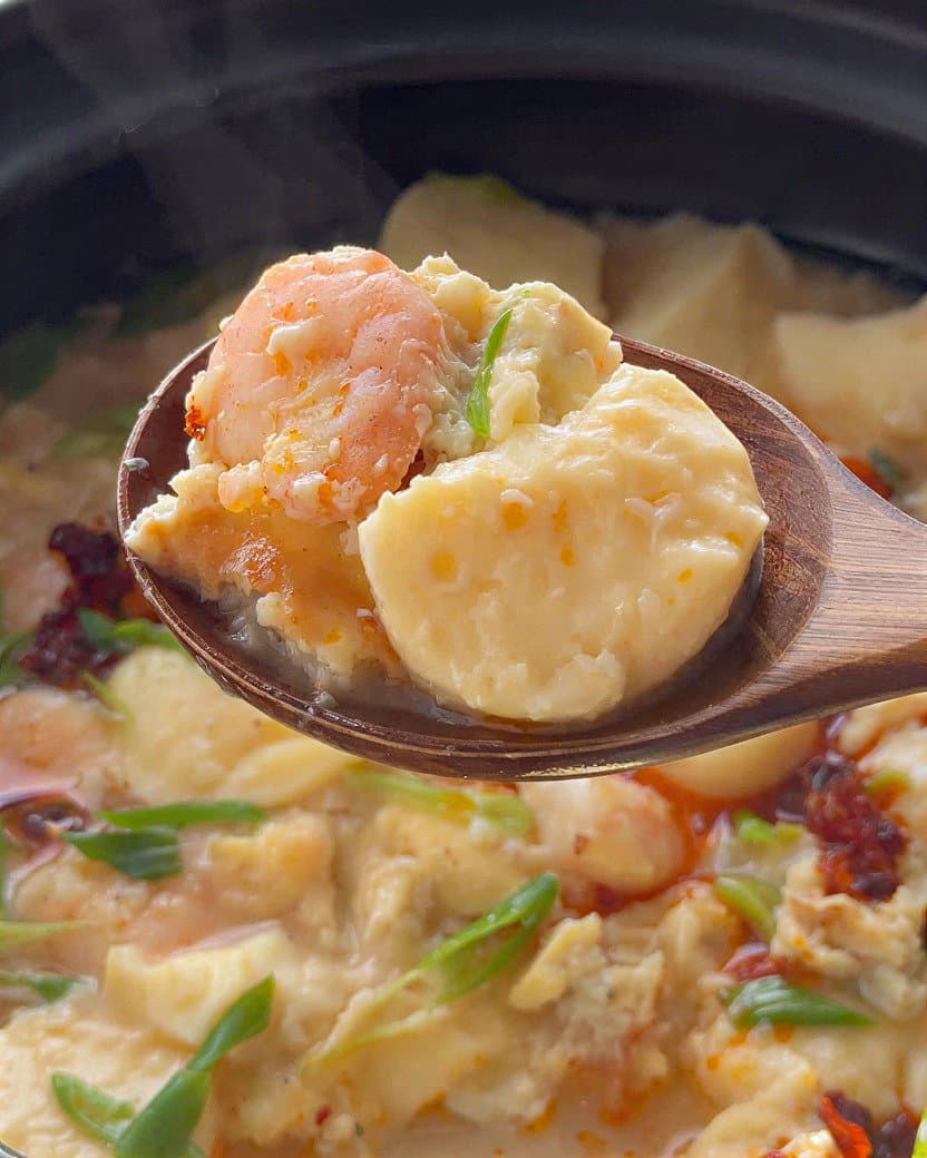 Steamed Egg, Tofu with Crabmeat and Prawns recipe