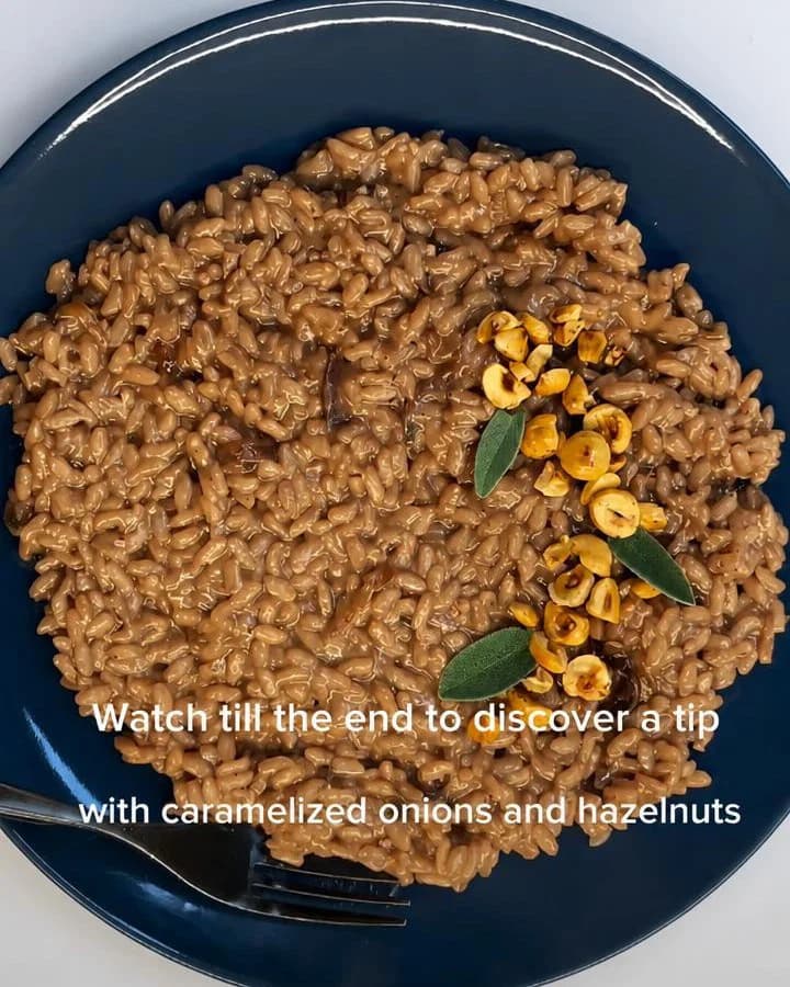 Red Wine Risotto with Fresh Sage, Caramelized Onions and Hazelnuts recipe