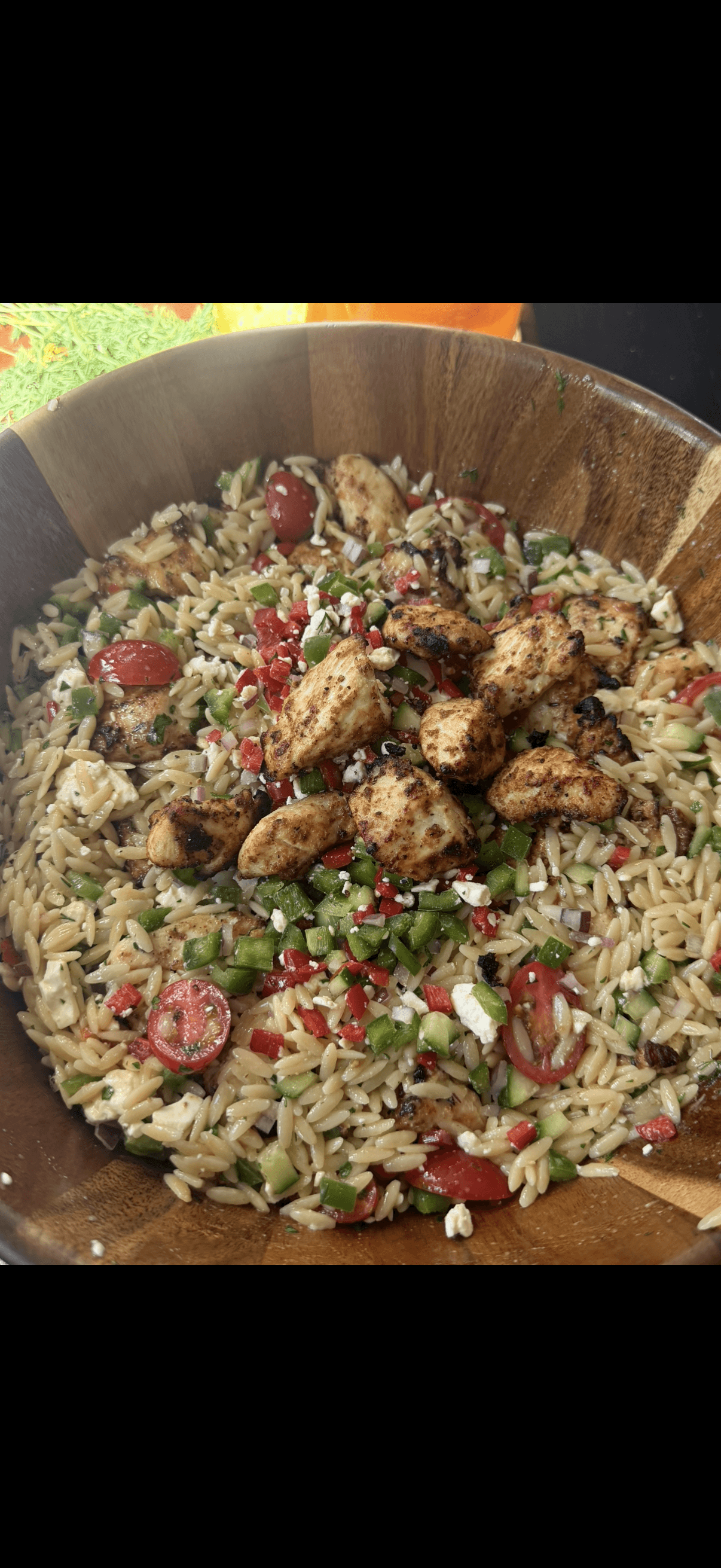 Greek Orzo Pasta Salad with Air Fryer Greek Yogurt Chicken recipe