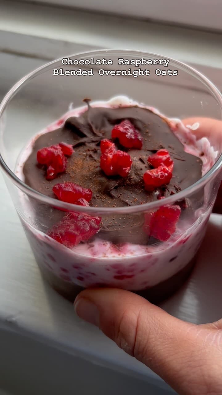Chocolate Raspberry Overnight Oats with Crackable Chocolate Shell recipe