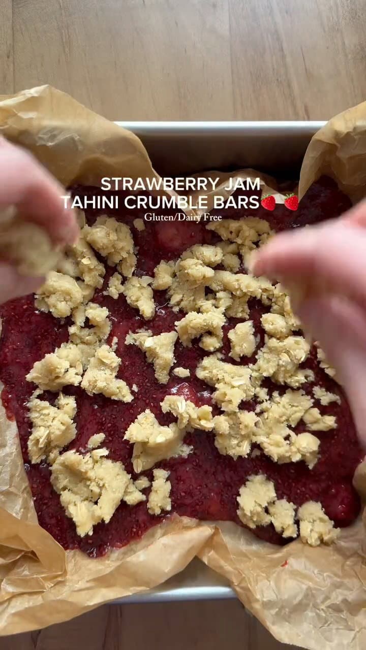 GF/DF Strawberry Jam Tahini Crumble Bars recipe
