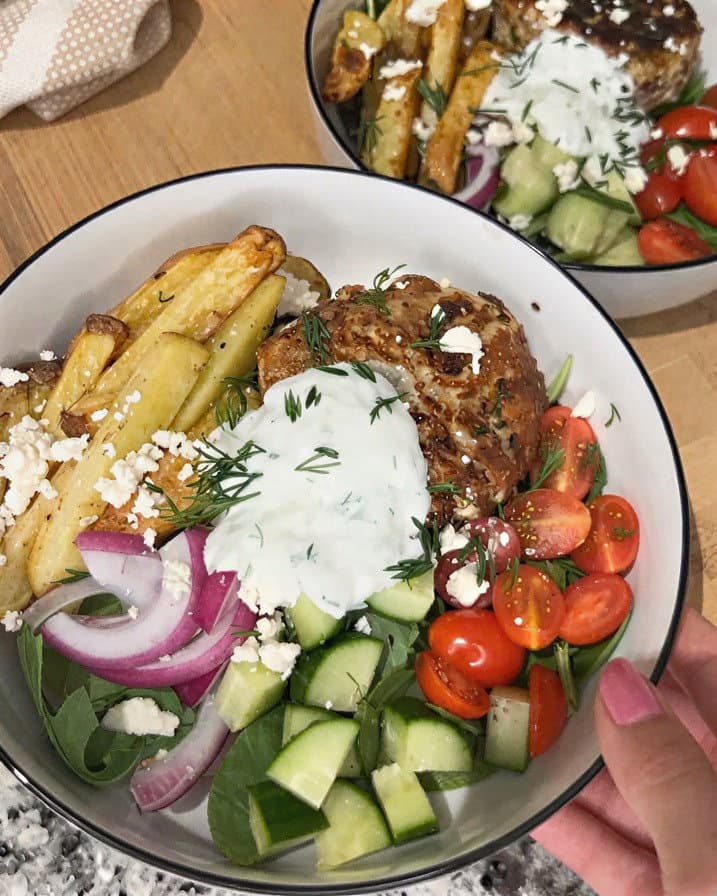 Greek Inspired Turkey Burger Bowls recipe
