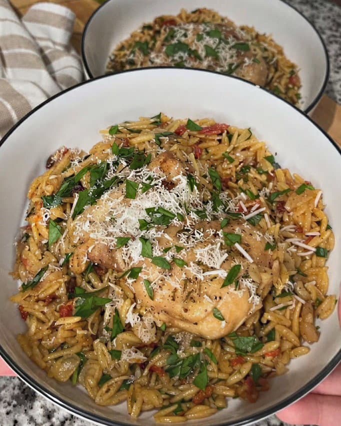 One-Pan Tuscan Chicken and Orzo recipe