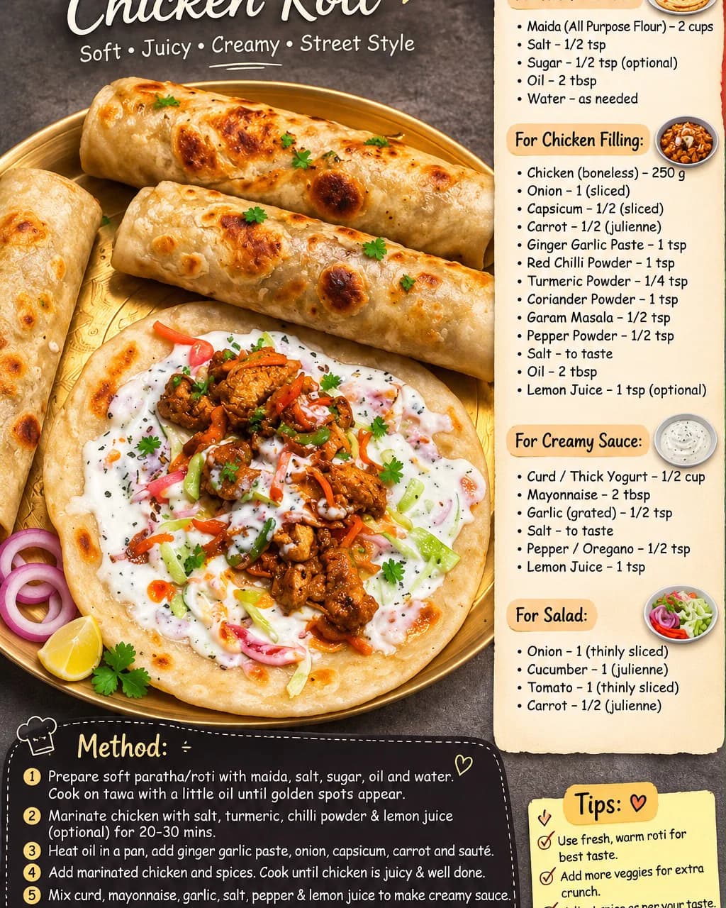 Roti/Paratha with Chicken Filling and Creamy Sauce recipe