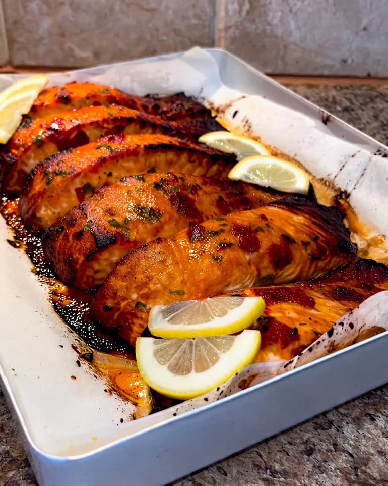 Oven-Baked Marinated Salmon Filets recipe