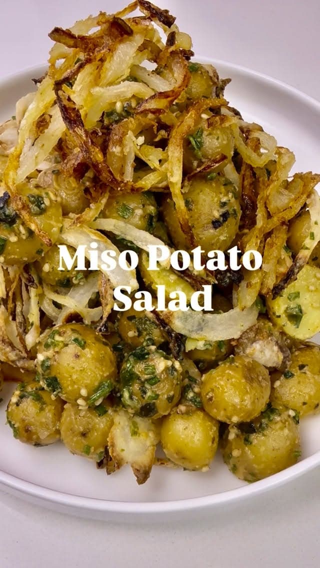 Miso Potato Salad (with EXTRA crispy onions) recipe