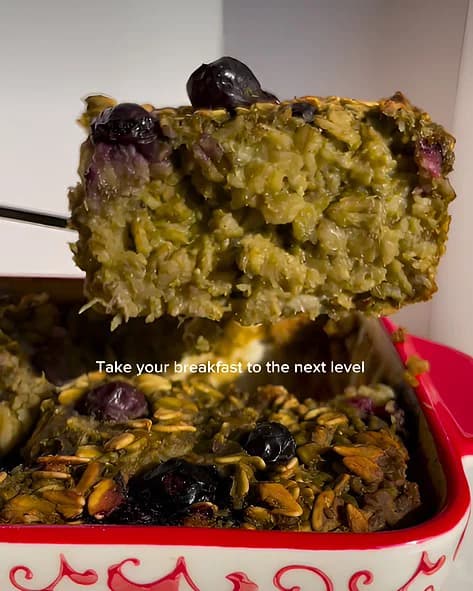 Matcha Blueberry Protein Baked Oats recipe
