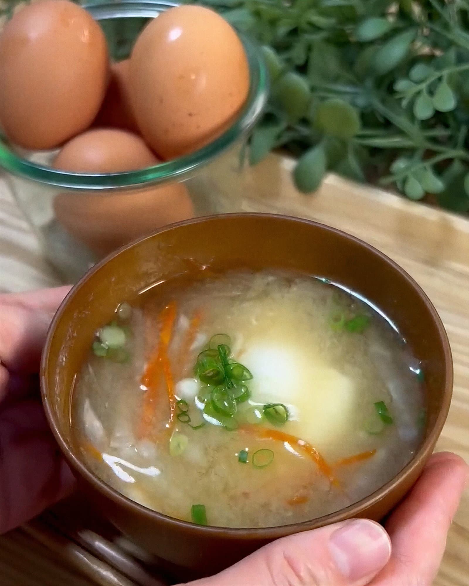 Daikon, Carrot, and Poached Egg Miso Soup recipe