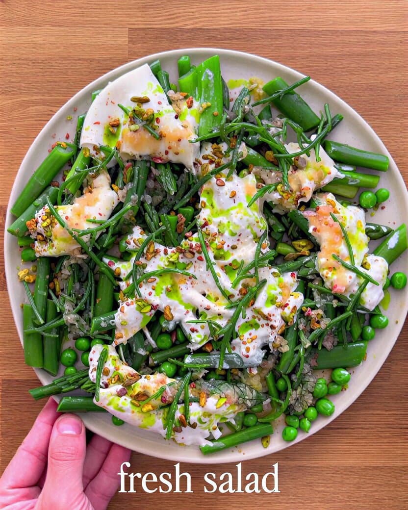 Spring Salad with Burrata, Asparagus, and Umami Vinaigrette recipe