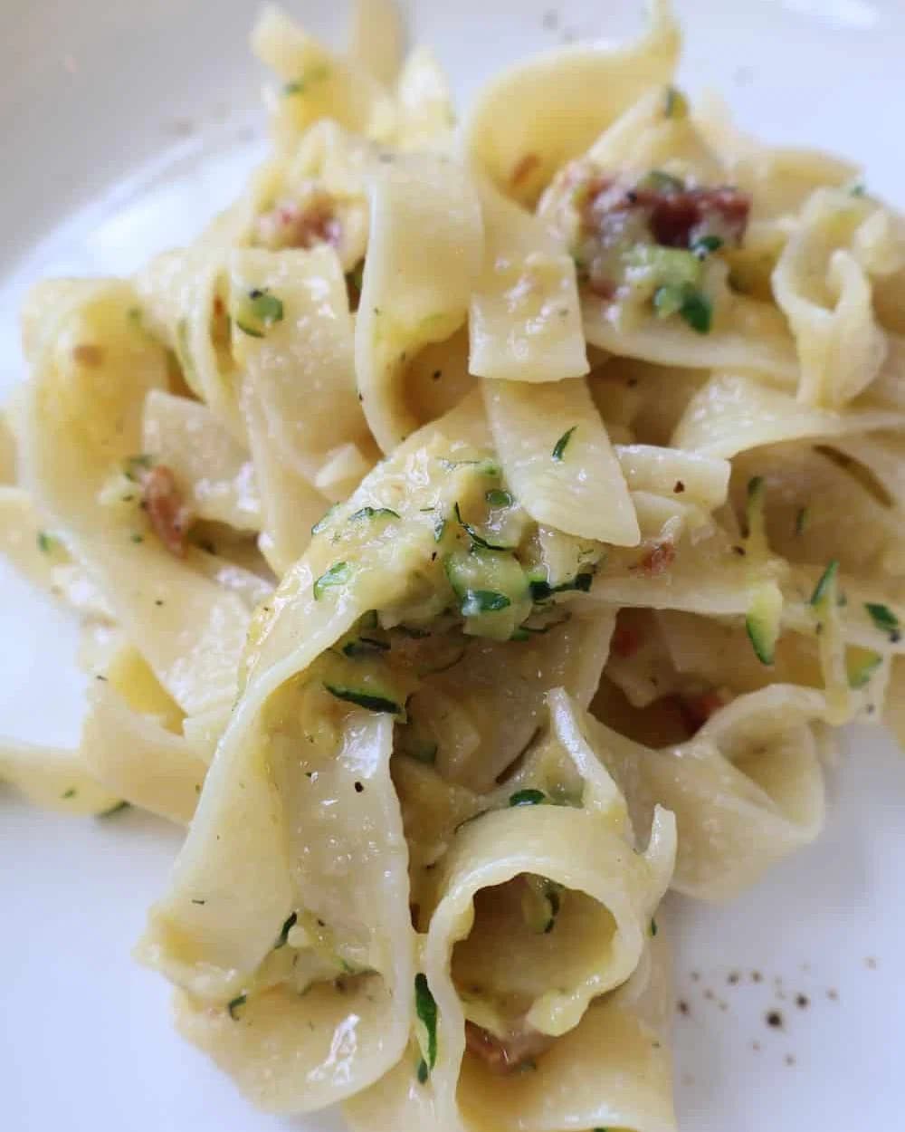 Zucchini Carbonara with Crispy Pancetta recipe