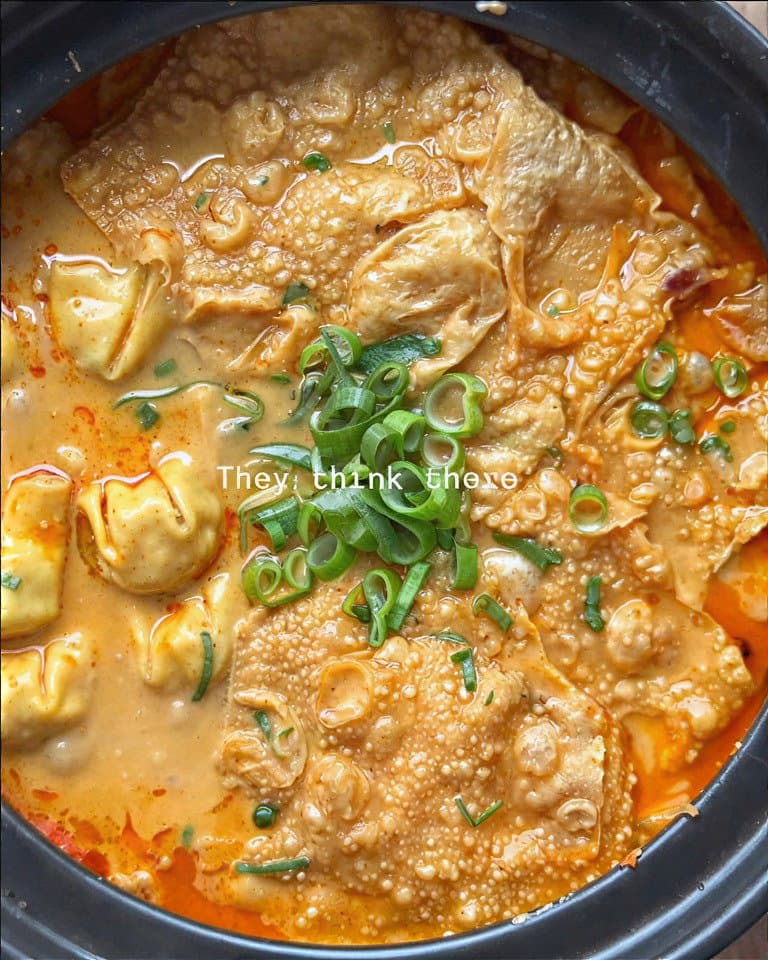 Coconut Panang Curry Vermicelli Rice Noodle Soup with Wonton and Bean Curd recipe