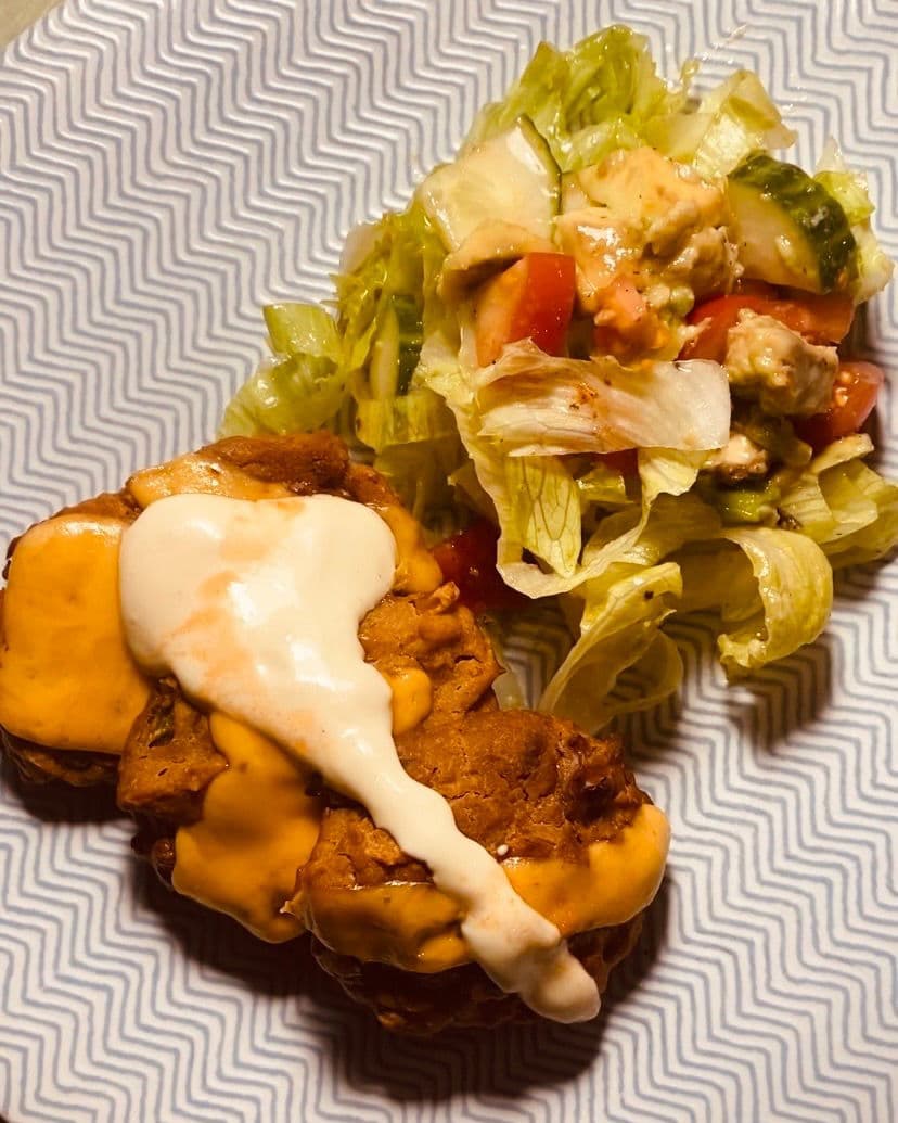 Baked Bean Fritters with Aioli & Avo Side Salad recipe