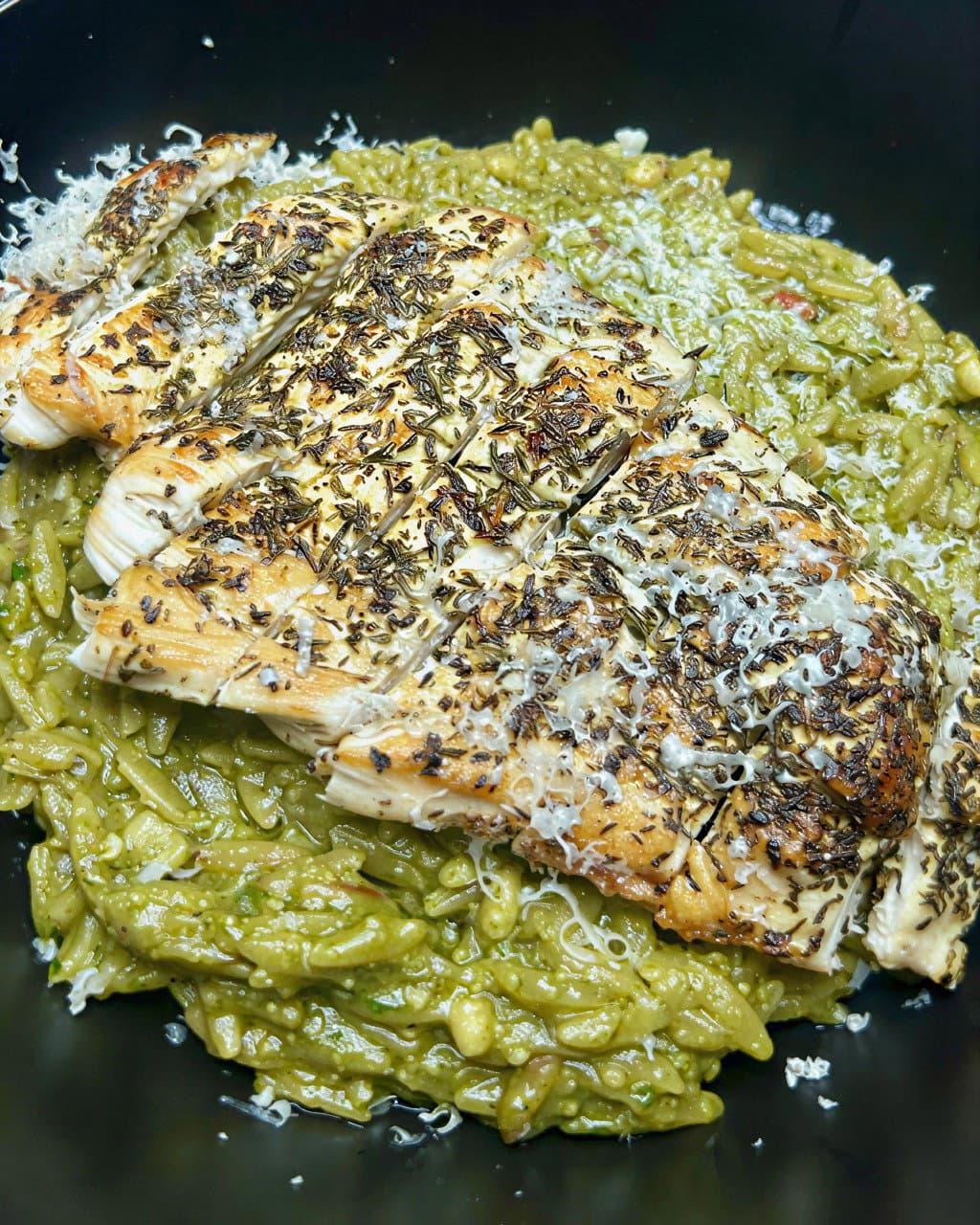 Pesto Orzo with Grilled Chicken Breast recipe