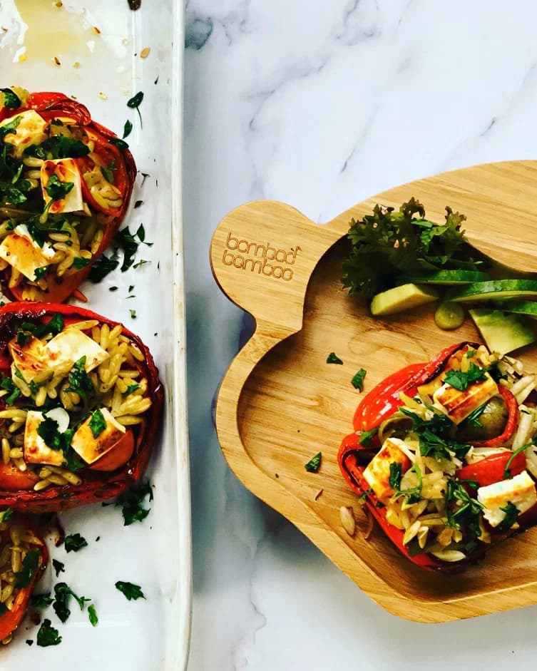 Greek Orzo Stuffed Red Peppers recipe
