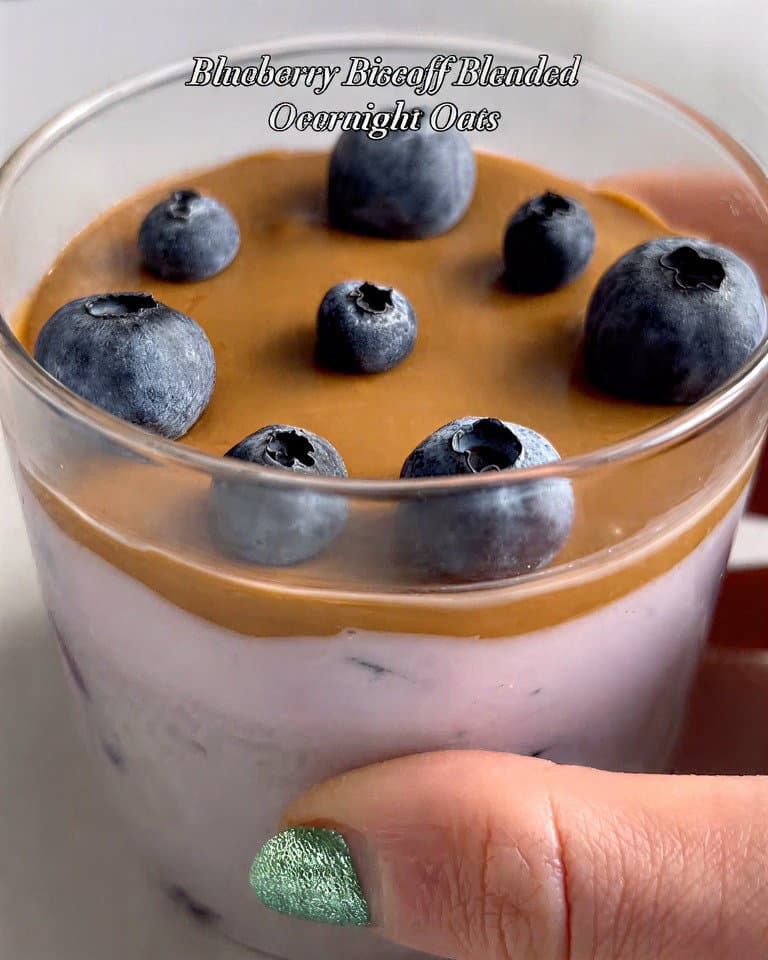Blueberry Protein Overnight Oats with Biscoff Topping recipe