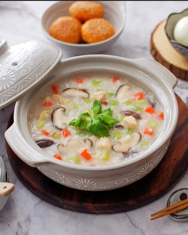 Mushroom & Chicken Vegetable Congee recipe