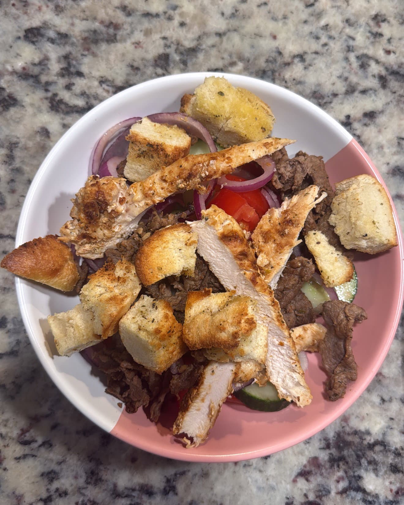 Mediterranean Salad with Greek Chicken & Shaved Steak recipe