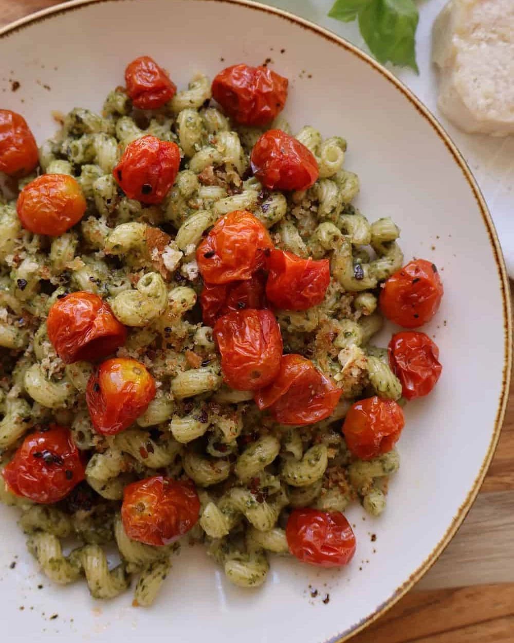 Pesto Pasta with Roasted Tomatoes & Garlic Breadcrumbs recipe