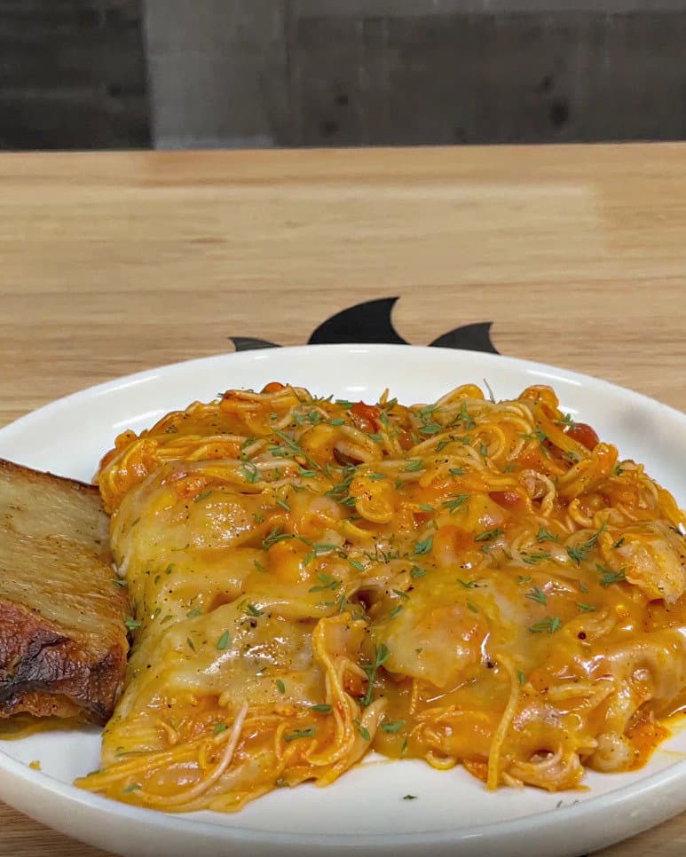 Magic Chicken Marinara Dump Pasta (Angel Hair Version) recipe