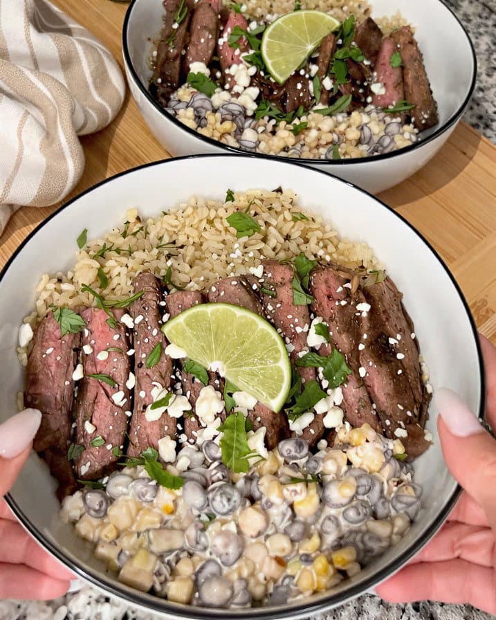 Grilled Skirt Steak with Black Bean Street Corn recipe