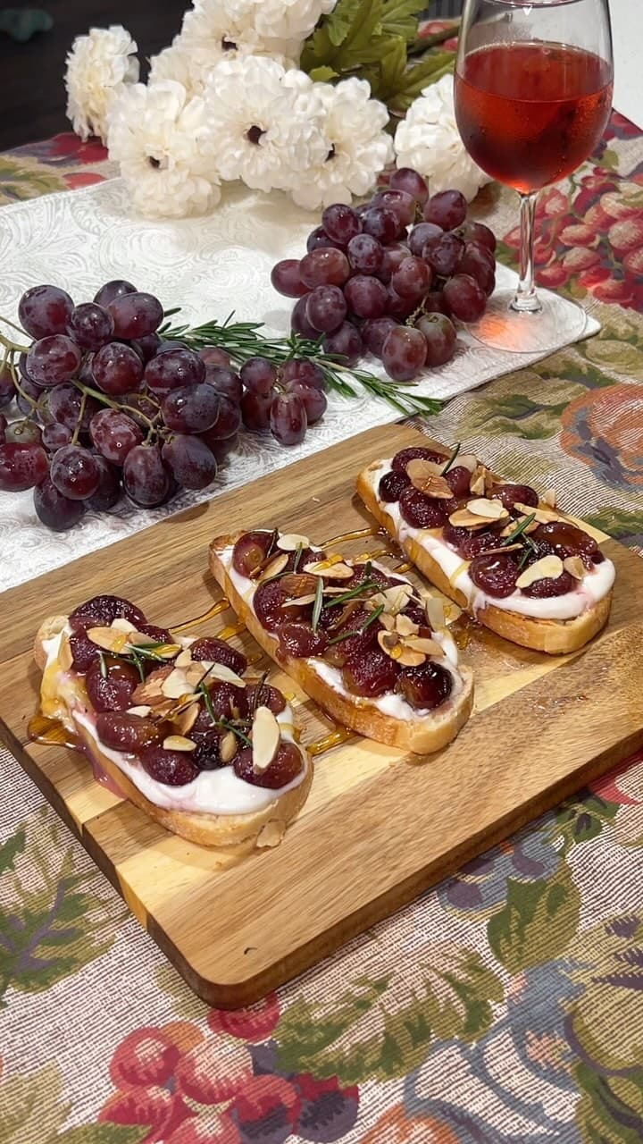 Roasted Grape Bruschetta with Whipped Ricotta recipe