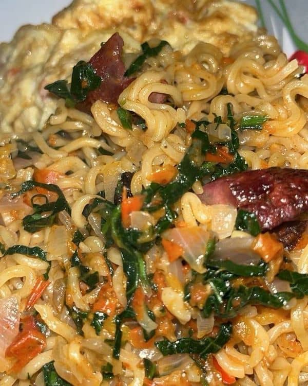 Healthy Indomie with Suya, vegetable and Eggs recipe