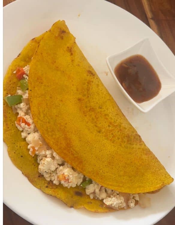Oil-Free Moong Daal Dosa with Paneer stuffing recipe