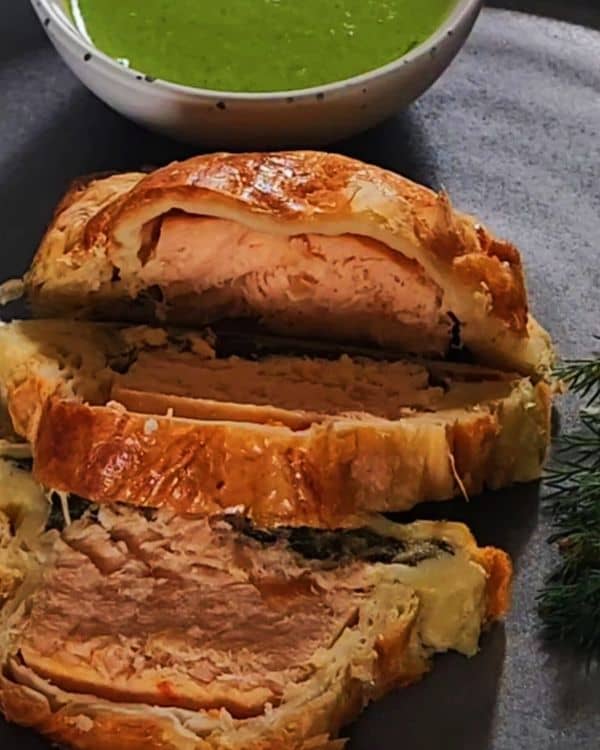 Salmon en Croute with Chili Lime and Creamy Spinach recipe