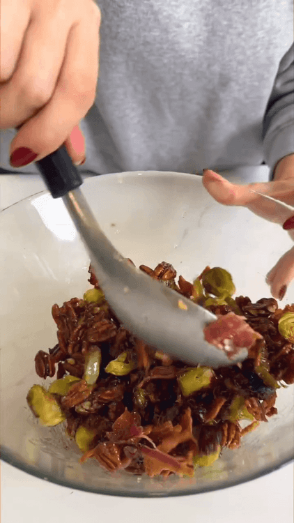 Brussels Sprouts with Bacon, Cranberries, and Candied Pecans recipe