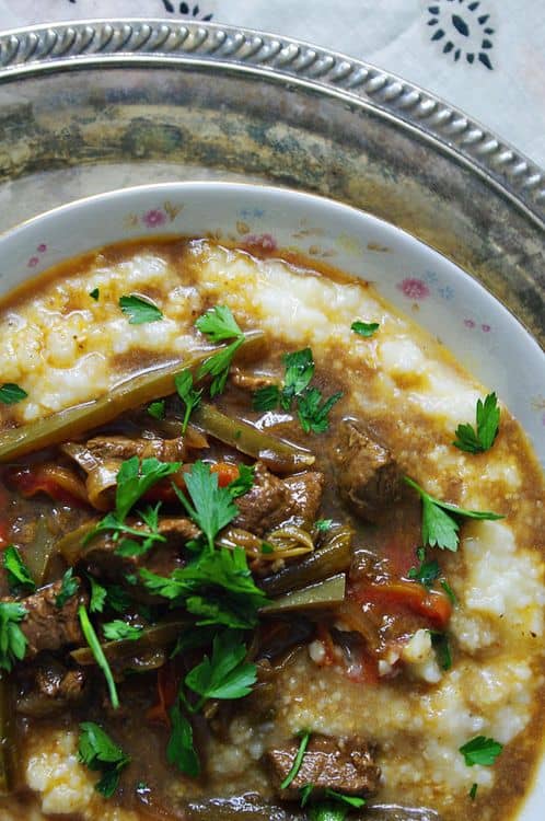 Pepper Steak Over White Cheddar Grits recipe